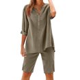 thumbnail image 1 of jobturf Pajamas for Women Set 3/4 Sleeve Top and Side Slit Pajama Shorts 2 Piece Sets Casual Lounge Sets Soft Sleepwear S-2XL, 1 of 5