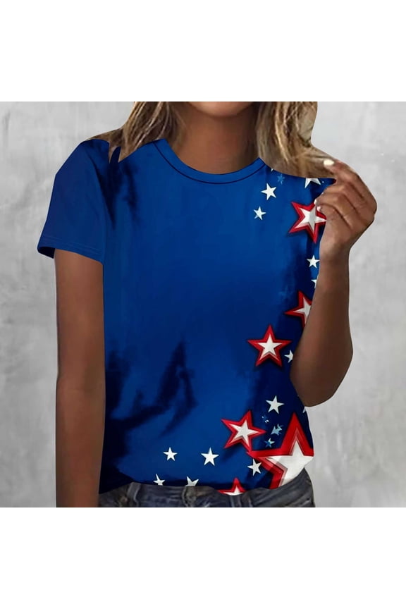 Patriotic Shirts for Women 4th of July American Flag Graphic Tees Trendy Short Sleeve Summer Tops Comfy Loose Plus Size Blouse S-5XL