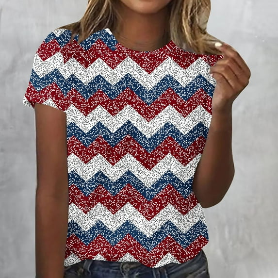 jobturf Patriotic Shirts for Women 4th of July Holiday Party Summer Tops Trendy American Flag Short Sleeve Graphic Tees Ladies Blouses S-XXL
