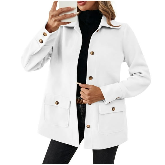 jobturf Pea Coats for Women Fashion Long Sleeve Button Down Trench Coat Fall Winter Casual Dressy Single Breasted Jacket with Pockets Size XXL