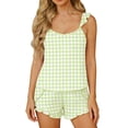 thumbnail image 1 of jobturf Plaid Pajamas for Women 2 Piece Sets Cute Ruffle Sleeve Lounge Set Scoop Neck Tank Top and Shorts Matching Pj Outfits S-XXL, 1 of 5