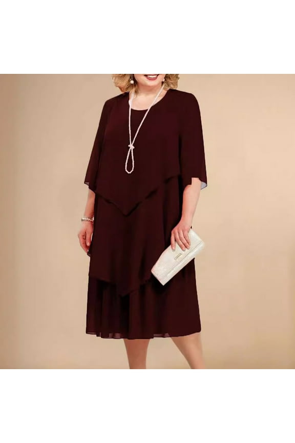 Plus Size Dresses for Curvy Women 2024 Mother of The Bride Dresses Tea Length Short Sleeves Ruffle Tiered A Line Formal Chiffon Dresses