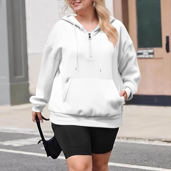 jobturf Plus Size Hoodies for Women Soft Fleece Half Zip Up Pullover Tops Long Sleeve Casual Oversized Hooded Sweatshirts