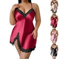 thumbnail image 1 of jobturf Plus Size Nightgowns for Women Floral Lace Trim Split Side Spaghetti Strap Silk Dress Comfy Loose Pajama Summer Fashion Deep V Neck Sleepshirts, 1 of 5