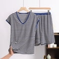 thumbnail image 1 of jobturf Plus Size Pajamas for Women Set Casual Loose Lightweight Lounge Sets Striped Short Sleeve Shirts and Shorts Matching Pjs 2 Piece Outfits, 1 of 3