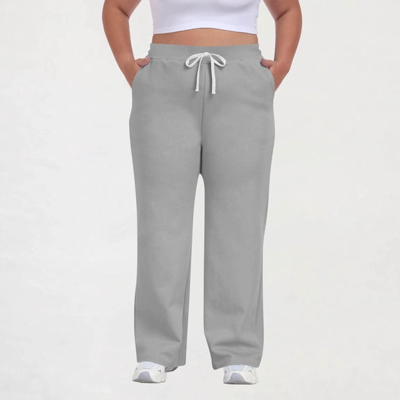 jobturf Plus Size Pants for Women Trendy Drawstring Straight Leg Sweatpants Fall Winter Trousers High Waisted Casual Baggy Joggers with Pockets Size XXXL