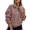 thumbnail image 1 of jobturf Quarter Zip Pullover Women Loose Fit Long Sleeve Going&nbsp;Out High Neck Sweatshirt Soft Fall Lightweight Casual Sweatshirts S-2XL, 1 of 8