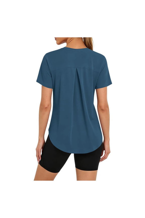 Quick Dry Workout Shirts for Women UPF 50+ Sun Protection Shirt Short Sleeve Running Top Curved Hem Athletic T-Shirt S-3XL