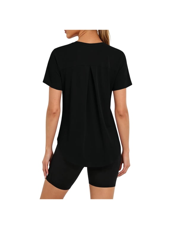 Quick Dry Workout Shirts for Women UPF 50+ Sun Protection Shirt Short Sleeve Running Top Curved Hem Athletic T-Shirt S-3XL