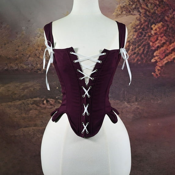 jobturf Retro Corset Tops for Women Renaissance Vintage Body Shaper Breathable Corset Tie Front Medieval Going Out Bustier Shapewear Top