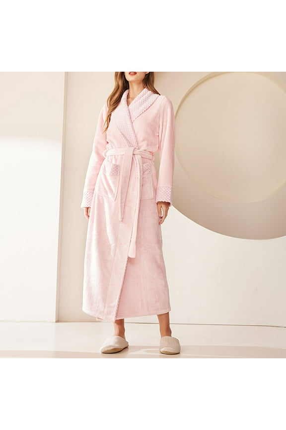 Robes for Women Fleece Lightweight Soft Long Hooded Spa Robe Plush Fuzzy Cozy Warm Bathrobe with Pockets