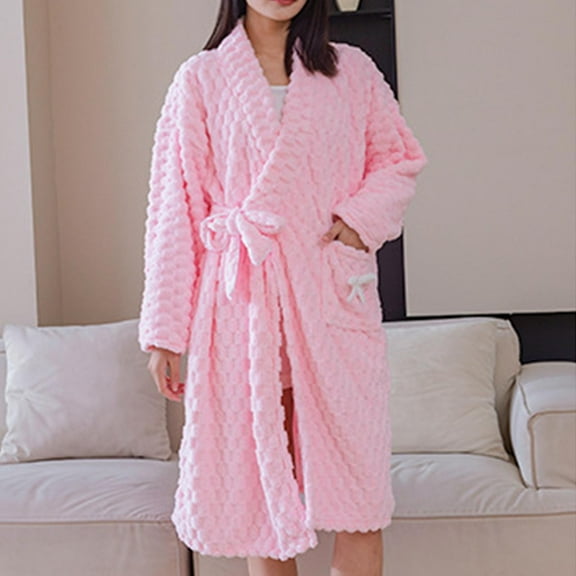 jobturf Robes for Women Plush Fleece Long Sleeve Bathrobe Cozy Warm Spa Robe Fuzzy Soft Loungewear With Pockets