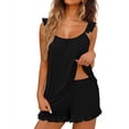thumbnail image 1 of jobturf Ruffle Pajamas for Women 2 Piece Sets Loose Fit Cute Lounge Set Scoop Neck Tank Top and Shorts Matching Pj Outfits S-XXL, 1 of 6