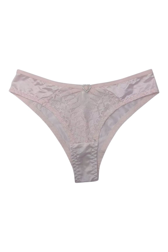 Satin Briefs for Women Rhinestone Heart Low Rise Thongs Summer Hipster Panties Soft Stretchy Lace Underwear S-XL
