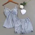 thumbnail image 1 of jobturf Satin Pajama Set for Women Built&nbsp;in&nbsp;Bra Tank Top and Shorts 2 Piece Outfits Valentine's Day Summer Fashion Cute Lace Trim Lounge Set, 1 of 3