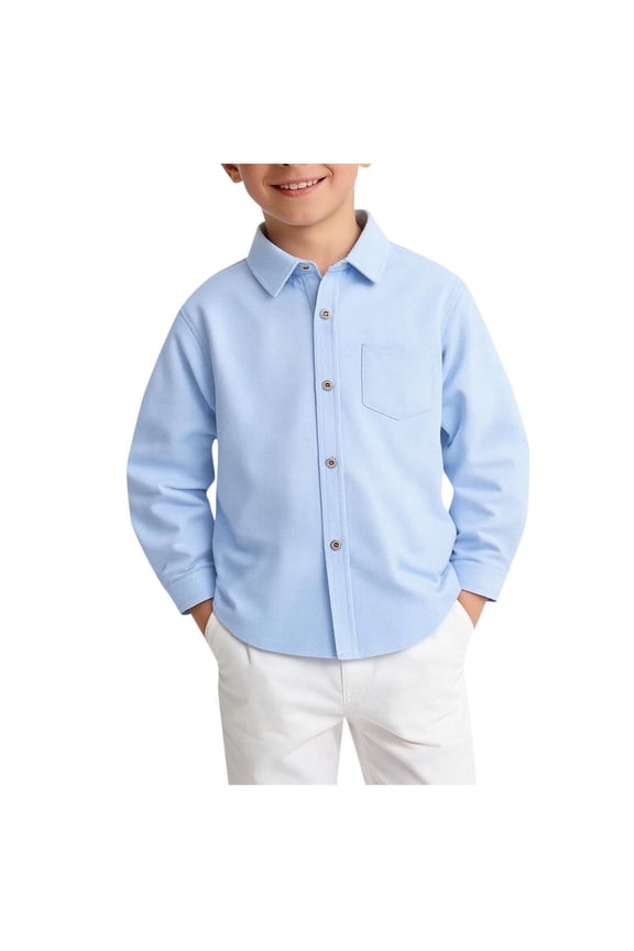 School Uniform Shirts for Boys Trendy Long Sleeve Button Down Shirt Comfy Cotton Blouses Spring Going Out Tops for Kids 4-14 Years