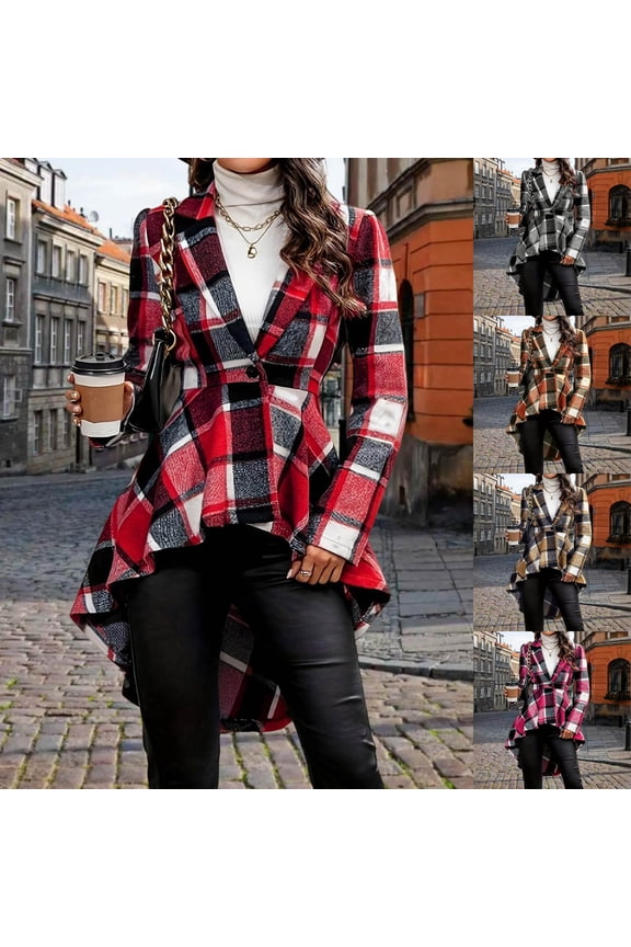 Shackets for Women Ruffle Open Front Cardigan Trench Coat Long Sleeve Going Out Tops Fall Winter Fashion Lightweight Plaid Jacket