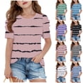 thumbnail image 1 of jobturf Shirts for Girls Cute Puff Short Sleeve Tops Holiday Beach Vacation Pullover Summer Fashion Striped Blouses Size 4-15 Years, 1 of 5