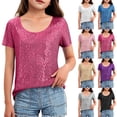 thumbnail image 1 of jobturf Short Sleeve Shirts for Girls Holiday Party Sparkly Sequin Tops Beach Vacation Summer Clothes Trendy Loose Blouses Size 4-10 Years, 1 of 9
