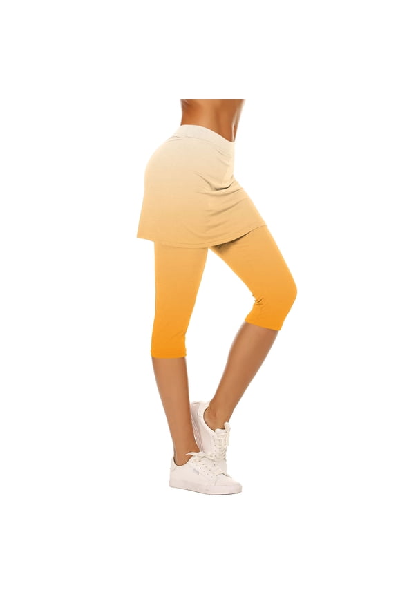 Skirted Leggings for Women Athletic Workout Yoga Pants Summer Trendy Gradient Capris Tennis Golf Skorts with Skirts S-XXL