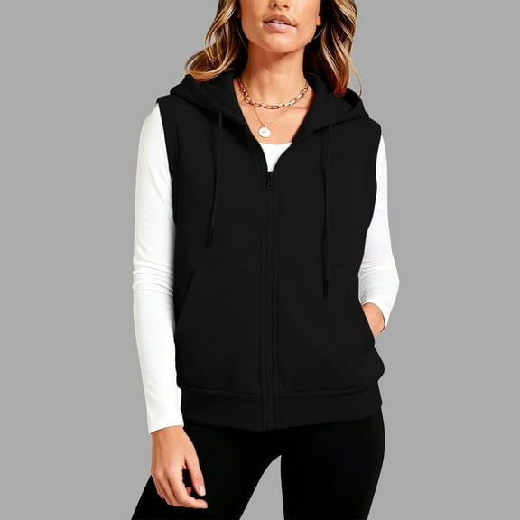 jobturf Sleeveless Hoodies for Women Athletic Workout Drawstring Sweatshirts Zip up Vest Spring Summer Fashion Lightweight Jackets with Pocket