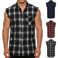 thumbnail image 1 of jobturf Sleeveless Shirts for Men Summer Fashion Plaid Button Down Shirt Beach Vacation Lightweight Pullover Big and Tall Tank Tops M-XXXL, 1 of 9