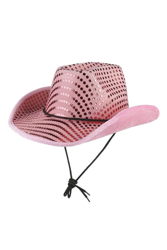 Sparkly Sequin Cowboy Hats for Women Men Wide Brim Glitter Party Hat with Adjustable Chin Strap Western Style Cap Festival Essentials