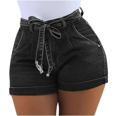 jobturf Summer Casual Shorts for Women 2024 High Waist Belted Straight Leg Shorts y2K Bodycon Mini Beach Shorts with Pockets