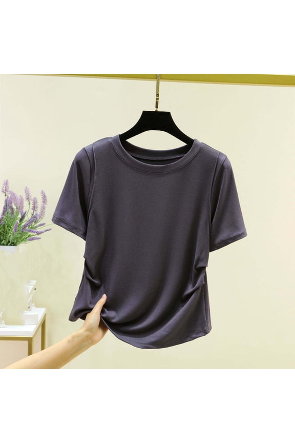 Summer Shirts for Women Casual Crew Neck Short Sleeve Tops Going Out Basic Tee Shirt Vacation Beach Outfits M-XXL
