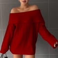 thumbnail image 1 of jobturf Sweater for Women Off The Shoulder Boat Neck Long Sleeve Pullover Tops Fall Trendy Casual Ribbed Knitted Cute Sweatshirts, 1 of 7