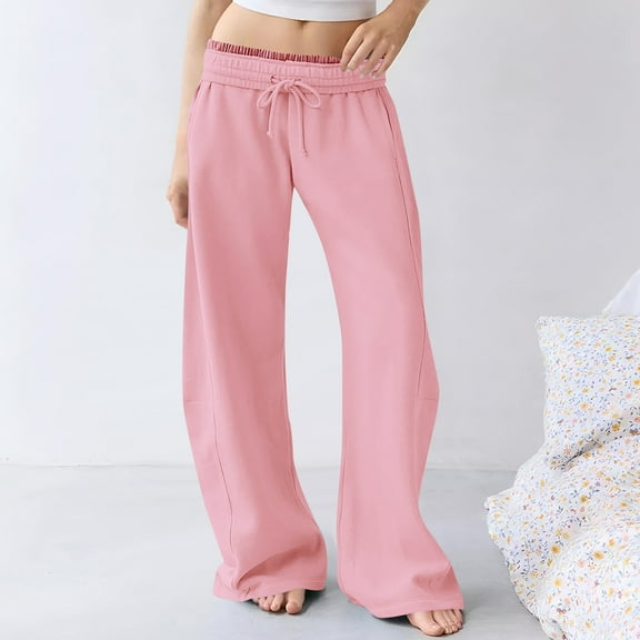 jobturf Sweatpants for Women Drawstring Elastic High Waisted Wide Leg Jogger Pants Loose Casual Track Pants with Pockets