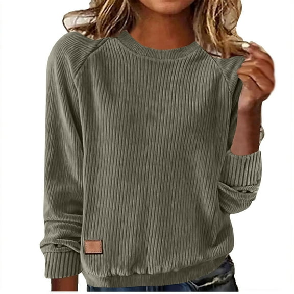 jobturf Sweatshirt for Women Vintage Fashion Crew Neck Corduroy Shirt Holiday Casual Party Blouses Fall Spring Long Sleeve Going Out Tops