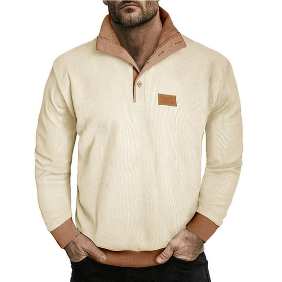 jobturf Sweatshirts for Men Fall Winter Casual Stand Collar Button Down Hoodies Ribbed Knit Corduroy Workout Fleece Pullover Tops