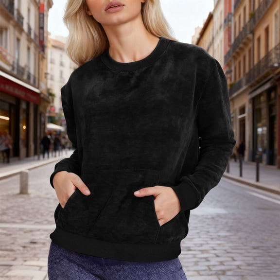 jobturf Sweatshirts for Women Holiday Fashion Crew Neck T Shirts Soft Comfy Pullover Fall Spring Long Sleeve Going Out Tops with Pocket