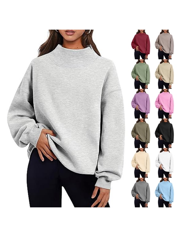 Sweatshirts for Women Oversized Mock Neck Long Sleeve Fleece Pullover Tops Fall Trendy Casual Soft Sweatshirt