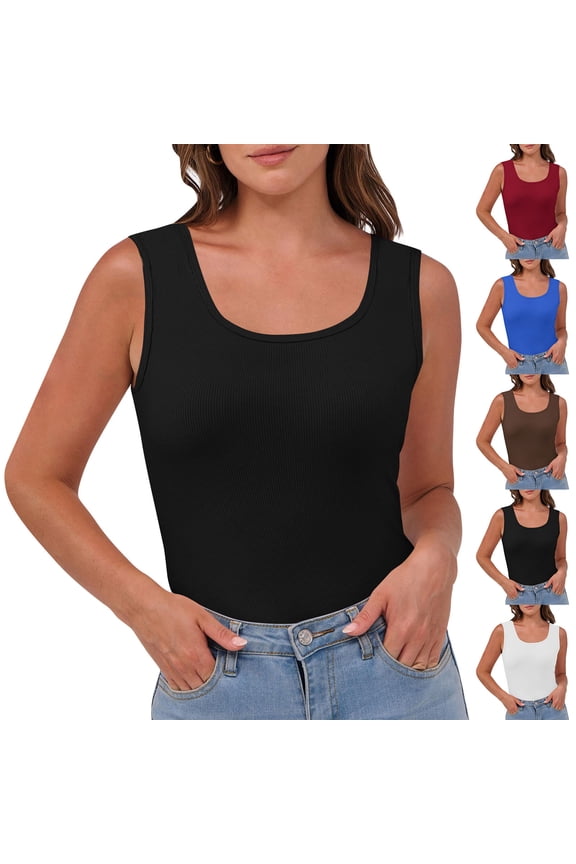Tank Tops for Women Ribbed Knit Scoop Neck Slim Fitted Sleeveless Shirts Soft Comfy Basic Tees Summer Fashion Cute Blouses