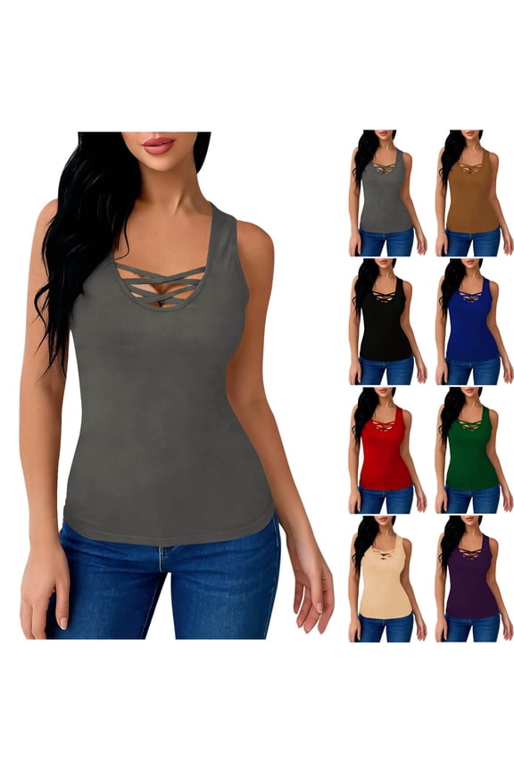 Tank Tops for Women Trendy Criss Cross Front Sleeveless Shirts Athletic Workout Yoga Basic Tees Summer Going Out Blouses S-XXL