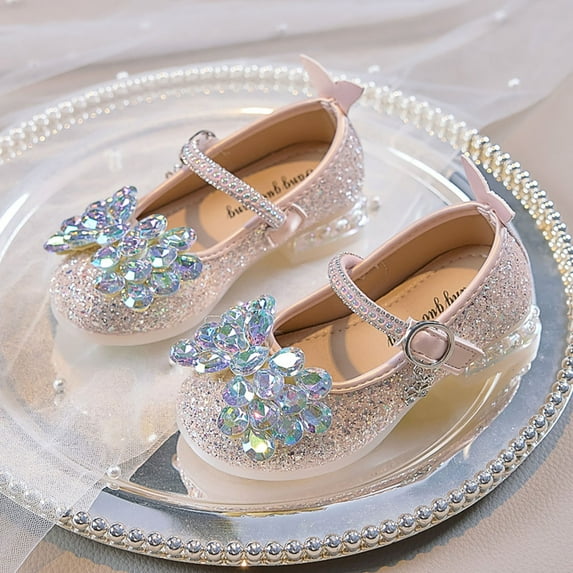 jobturf Toddler Girls Dress Shoes Mary Janes Shoes for Girls Princess Shoes Crystal Flower Girl Low Heels Toddler Glitter Sequins Shoes for Wedding Party