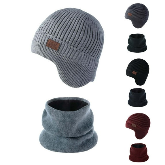 jobturf Trapper Hat for Men Thickened Warm Winter Hats and Neck Warmer Matching Sets Trendy Knit Beanie Scarf 2 Piece Outfits