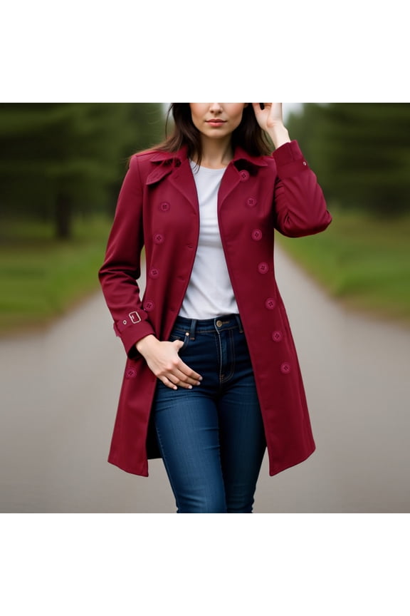 Trench Coat Women Dressy Casual Double Breasted Midi Overcoat Long Sleeve Going Out Tops Fall Spring Fashion Lightweight Jackets