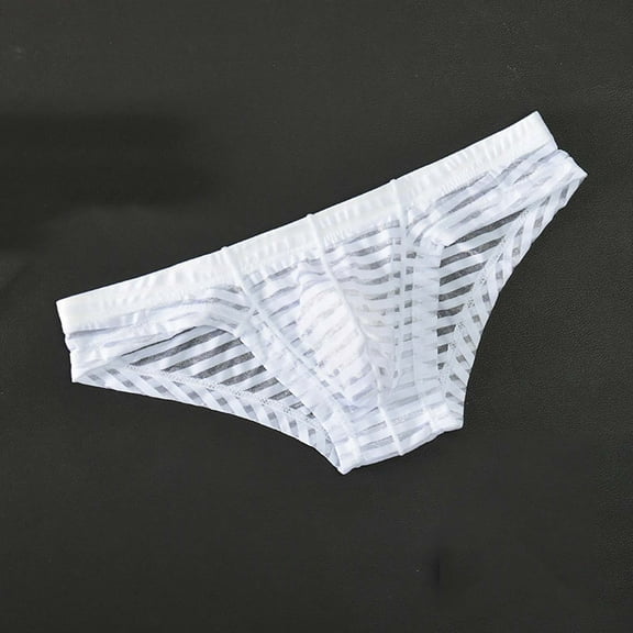 jobturf Underwear for Men Trendy Striped See Through Thongs Summer Breathable Lightweight Underpants Low Rise Stretchy Bikini Briefs