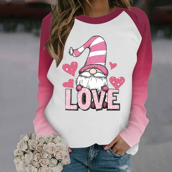 jobturf Valentine's Shirts for Women Cute Love Heart Long Sleeve Graphic Tees Casual Loose Ladies Blouses Fall Spring Fashion Tunic Tops
