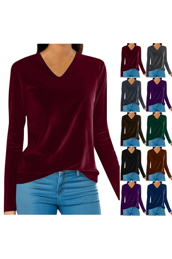 Velvet Tops for Women Dressy Casual V Neck Long Sleeve Shirts Spring Fashion Pullover Business Office Work Blouses Teacher Clothes