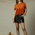 thumbnail image 1 of jobturf Velvet Tops for Women Trendy Solid Round Neck Lace Blouses Casual Loose Short Sleeve Shirts Spring Summer Fashion Swing Mesh Party Top, 1 of 6