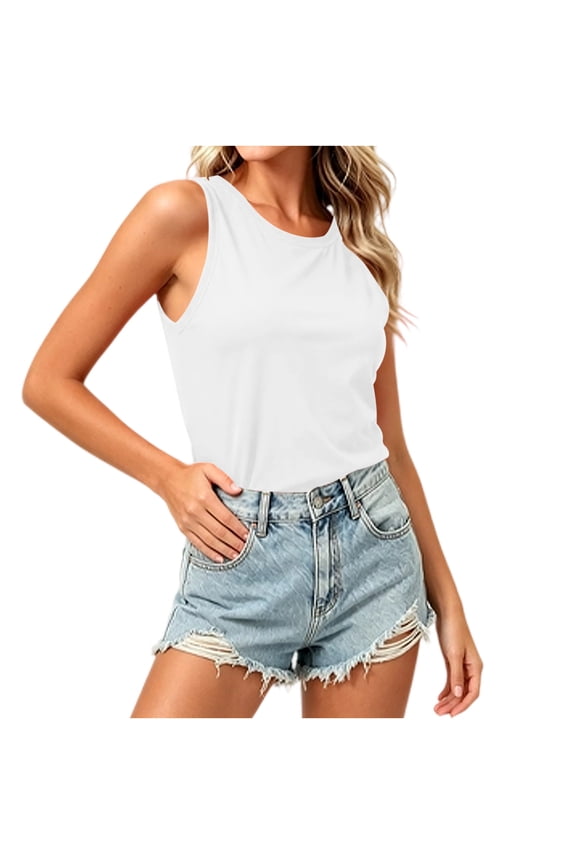 Wide Strap Tank Tops for Women Split Back Crew Neck Sleeveless Shirts Workout Yoga Going Out Summer Blouses S-2XL