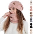 thumbnail image 1 of jobturf Winter Hats for Women Cute Fashion ​Knit Beanie with Neck Warmer Matching Set Thickened Warm Soft Cozy Skull Caps and Scarf 2 Piece Outfits, 1 of 6