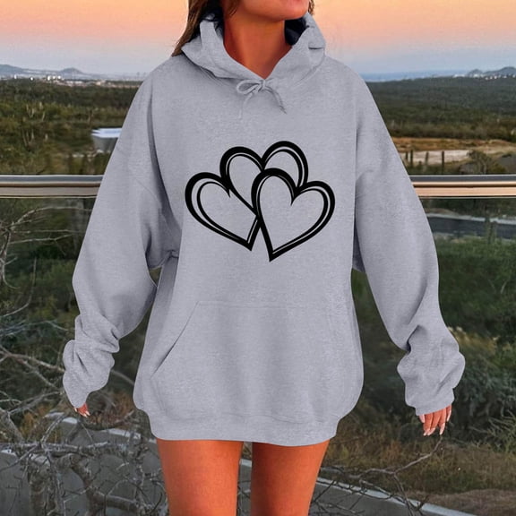 jobturf Women Hoodies Long Sleeve Loose Fit Fleece Hooded Sweatshirts Casual Drawstring Printed Pullover Top with Pockets