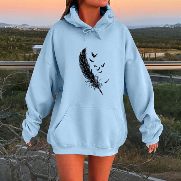 jobturf Women Hoodies Long Sleeve Loose Fit Fleece Hooded Sweatshirts Casual Drawstring Printed Pullover Top with Pockets