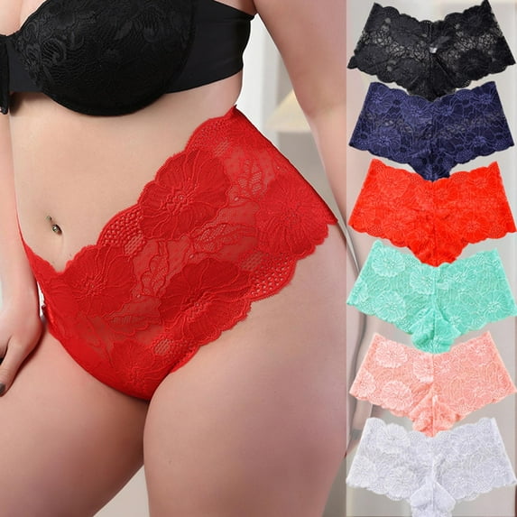 jobturf Women's Seamless Boy Short Panties Lace High Waisted Stretch Breathable Cheeky Lady Underwear Briefs Flower Embroidery Bikini Hipsters