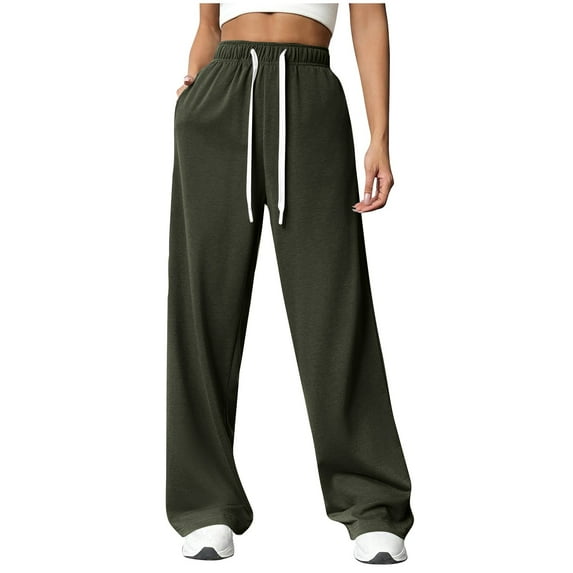 jobturf Women's Wide Leg Sweatpants Comfy Athletic Elastic High Waisted Lounge Pants Drawstring Casual Loose Yoga Pants with Pockets 2024 Army Green XXL 12